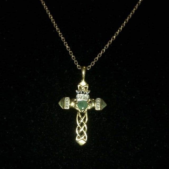 Danbury Mint Jewelry - Emerald & Diamond Claddagh Cross